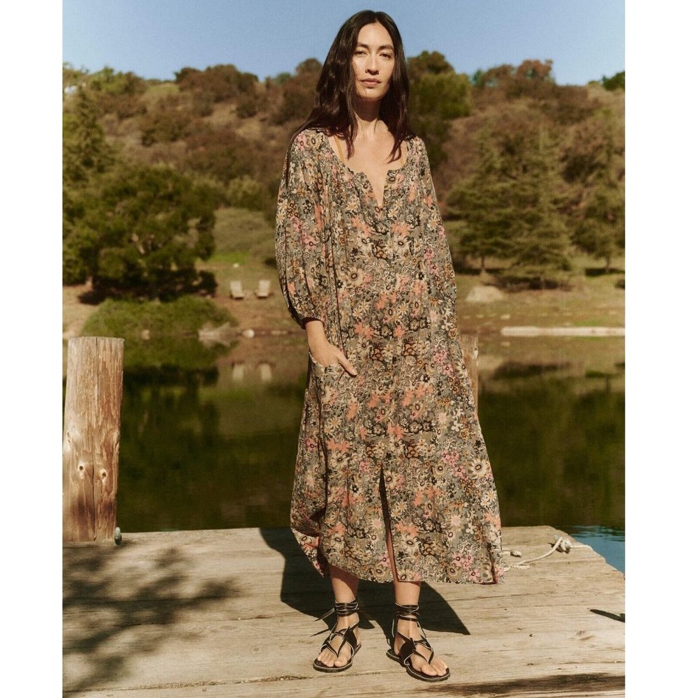 The Great The Shoreline Cover-Up Buttondown Midi Dress Cotton Floral S